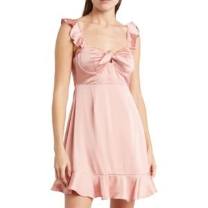 Astr Marla Flutter Strap Satin Minidress in Pink